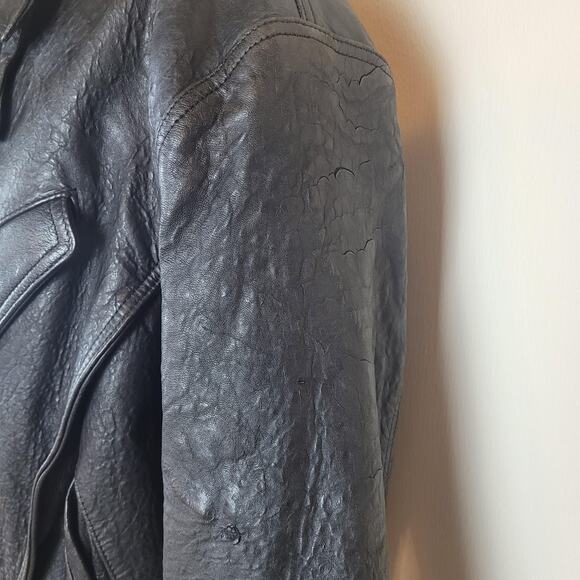 VTG Winlit Leather Jacket Large Black Motorcycle Biker Asymmetrical Bomber 90s - Picture 5 of 12